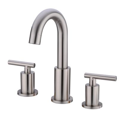 China Modern Bathroom Sink Faucet Solid Brass Handle Double Sink Mounted European Style 3 Hole Basin Faucet Hot And Cold Mix Basin Faucet for sale