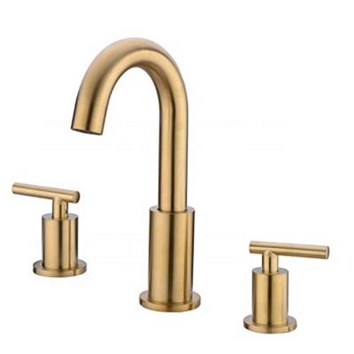 China Contemporary Bathroom Sink Faucet Solid Brass Handle Double Sink Mounted Basin Mixer Tap European Style 3 Hole Hot And Cold Mixing Basin Faucet for sale