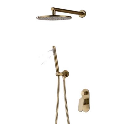 China Without Rainfall Solid Brass Shower Faucet Wall Mounted Sliding Bar Bathroom Shower Arm Mixer Water Set Brushed Gold Shower Set for sale