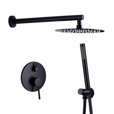 China Without Rainfall Solid Brass Shower Faucet Wall Mounted Sliding Bar Bathroom Shower Arm Mixer Water Set Matte Black Shower Faucet Set for sale