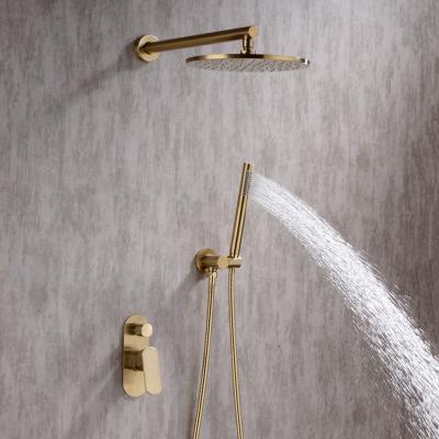 China Without Top Sprayer Wall Mounted Bathroom Sliding Bar Brushed Gold Shower Faucet Set for sale