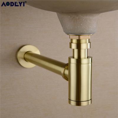 China Modern Black/Chrome/Gold Euro Basin Piping Brass Body Bottle Tub Tubing P-trap Wash Pipe Bathroom Sink Trap Waste Pipe Bottle Basin Trap for sale