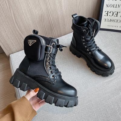 China Hot Sale Anti-skid Women's Ankle Boots Flats Toes Lace Up Boots Woman Platform Patent Leather Shoes Autumn Winter Lace Up Boots For Women for sale