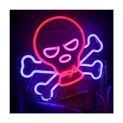 China OUTDOOR STORE Custom Skull Neon Sign for Helmsman Cave Wall Decor Halloween Blue Neon Signs for sale