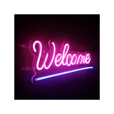 China Home/party/bedroom/hotal/park shipping custom acrylic neon sign large mall store running drop decorative silicone letter welcome light LED for sale