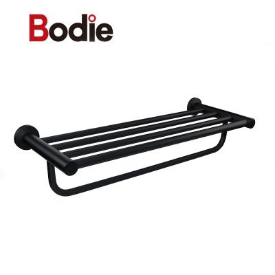 China Fashion Simple Design Hardware Wall Mounted Accessories Zinc Matte Black Towel Shelf for sale