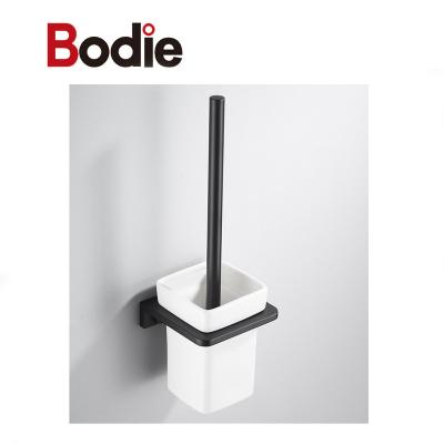 China Modern Simple Design Sanitary Ware Accessories Aluminum Black Toilet Brush Holder for sale