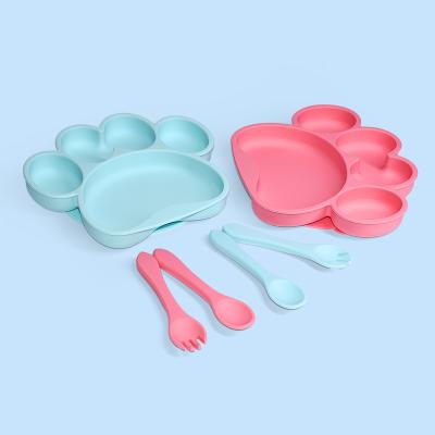 China BPA Free Legenday 2021 Eco Friendly Silicone Baby Dish Dinner Suction Fork Spoon Baby Feeding Sets for sale