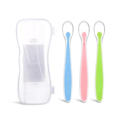 China Viable Wholesale BPA Free Soft-Tip Silicone Baby Feeds Safety Silicone Baby Training Feeding Spoons for sale