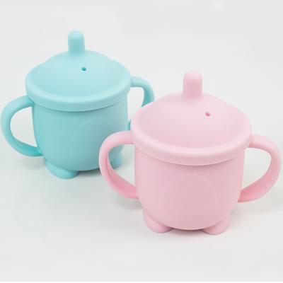 China Wholesale Custom BPA Free Anti Puddle Toddlers Drinking Soft Feeding Cups Spout Silicone Baby Sippy Cup for sale