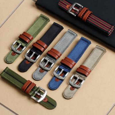 China Popular Custom Premium 18mm Fabric Double Layer 2 Pieces Nylon Watch Strap Seat Belt With Leather Hole And Leather Buckle For Rolex Watch for sale