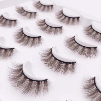 China Free Sample Natural Soft Brown Lashes Brown Magnetic Eyelashes 10 Pairs In One Set for sale