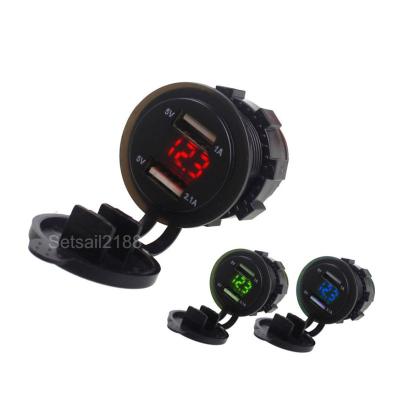 China Car Dual USB Charger Plug 5V 2.1A 3.1A Car Motorcycle LED Digital Charger Voltmeter 12V 24V Boat Charger Adapter for sale