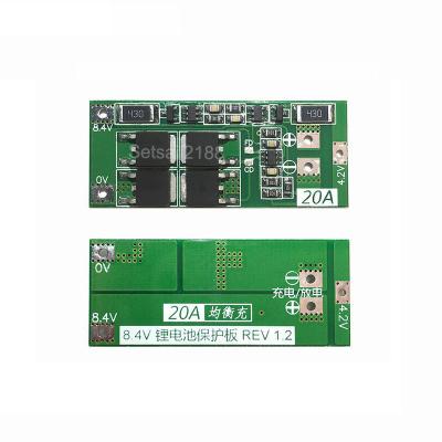 China 2S 20A 7.4V 8.4V BMS PCB 18650 lithium battery protection board with balance function 45*15*3.4mm for sale