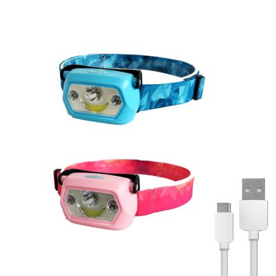 China Colorful Rechargeable Kids Colorful USB Headlamp Children Boy Girl Outdoor Camping Headlamp With Red LED Warning Emergency for sale