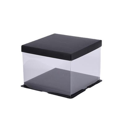 China Luxury Cheap Materials PET Birthday Cake Packing Case Recycled Square Plastic Transparent Cake Box 4 Inch Handle Cake Box for sale