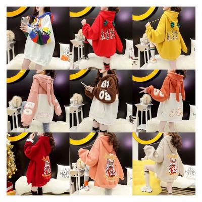 China Anti-wrinkle Korean version of the long hoodie women's wholesale printing loose hooded blouse stocks large size for sale