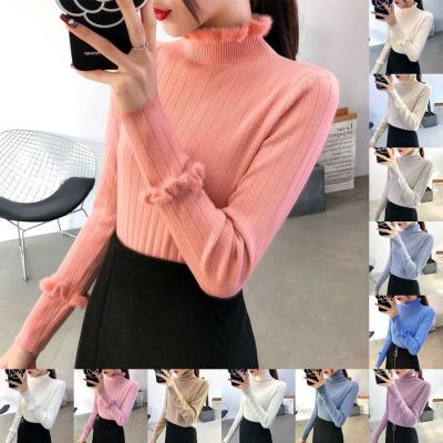 China Slim Body Anti-pilling Warm Sweater For Women Autumn Winter Half Collar Top Sheath Shirt Solid Color Long Jacket Pullover for sale