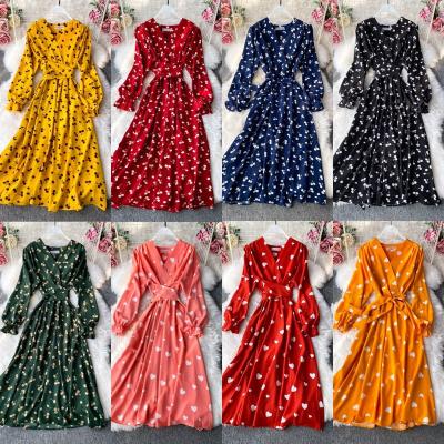 China Anti-wrinkle spring and autumn women dresses womens fashion long sleeve printed maxi dress for sale