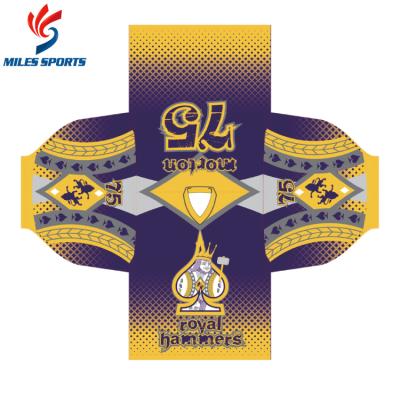 China Breathable Quick Dry Sublimation Canadians Discount Big Field Heat Press Ice Hockey Tank Top Dress And Socks With String Gold For Sale for sale