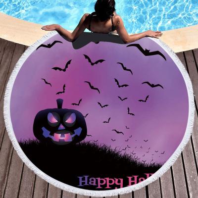 China Anti-static round printed beach towel, microfiber and tassels gently feel fashionable Halloween with different style for sale