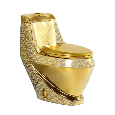 China Double-Flow Design Color Commode Toilet Bowl Sanitary Ware Luxury Modern Gold Plated One Piece Gold Toilet for sale