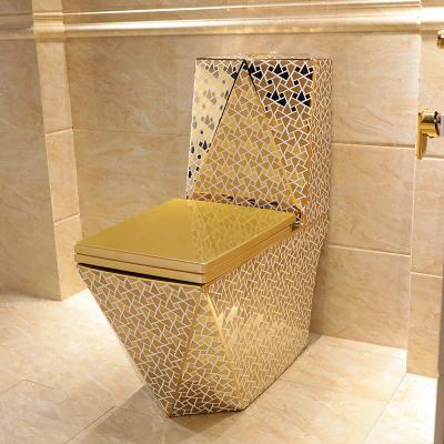 China Double-Flow Bathroom WC Dresser Toilet Bowl Sanitary Ware Diamond Shape Luxury Gold Ceramic Sanitary One Piece Gold Plated Toilet for sale