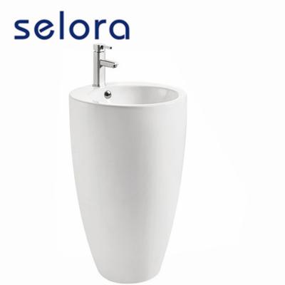 China Chaozhou Factory Modern Hot Popular Vanity Furniture Pedestal Bathroom One Piece Wash Basin for sale