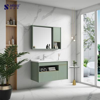 China New Arrival Modern Wall Hung Eco-Friendly Wooden Bathroom Cabinet With Ceramic Basin for sale