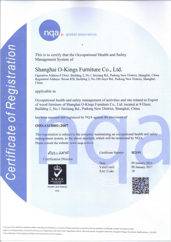 OHSAS18001:2007 - Shanghai O-Kings Furniture Co., LTD