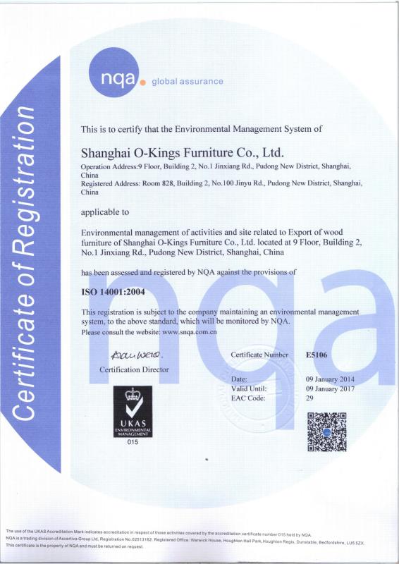 ISO14001:2004 - Shanghai O-Kings Furniture Co., LTD