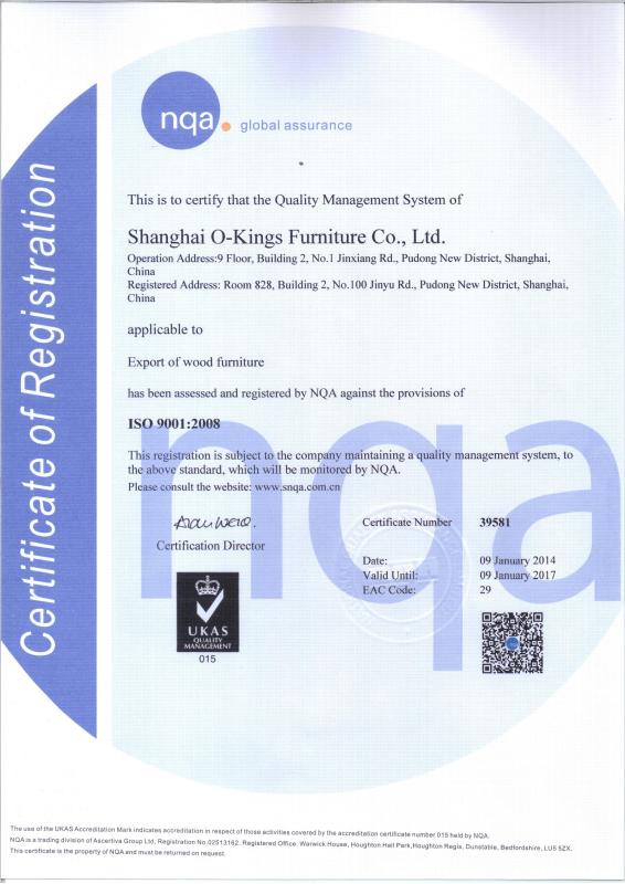 ISO9001:2008 - Shanghai O-Kings Furniture Co., LTD