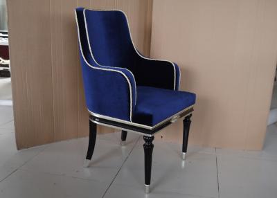 China Dark Blue Velvet Uphostery Custom Made Armchair With Silver Binder Thread for sale