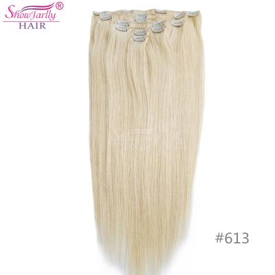 China 100% Virgin Hair Silky Straight Virgin Hair 7 Pcs Double Weft Blonde Hair Russian Human Weft Extensions With Clips for sale