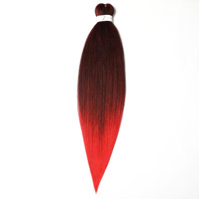 China Silky Straight Red Soft Light Wave Black 1B Ombre Hair Extension Pre Stretched Easy Crochet Braiding Hair for sale