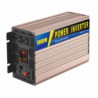 China Factory Price Aluminum CE FCC Certified High Quality 12v 24v Dc To 110v 220v Pure Sine Wave Car Power Inverter 1000W for sale