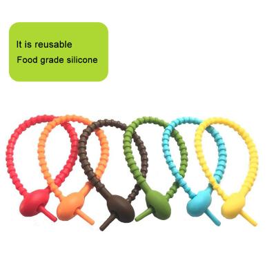 China Free Sample Household Multi-Use Silicone Food Retardant Smart Flexible Releasable Ties Reusable Silicone Cable Ties for sale