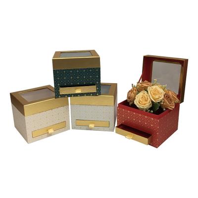 China Recyclable Square Window Drawer Gift Box PVC Window Flower Box Flower Gift Box for sale