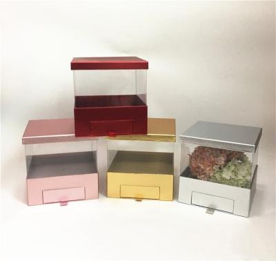 China Recyclable Flower Drawer PVC Square Aluminum Foil Film Panoramic Hand Gift Box for sale