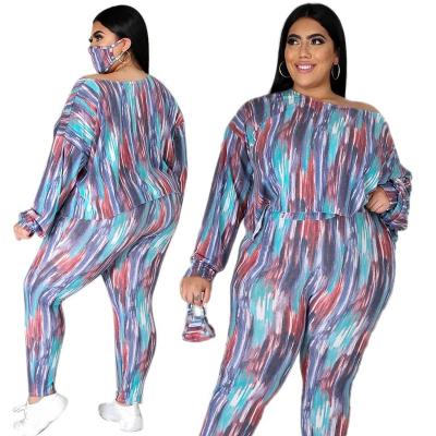 China 2021 QUICK-DRY European and American casual plus size suit loose fashion tie-dye printed underwear two-piece suit for sale