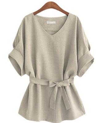 China Female Summer Anti-pilling Tops Women Tunic Blouses Big V-Neck Bow Wing Batwing Tie Loose Ladies Canvas Blouse For Tops 5XL 30% for sale