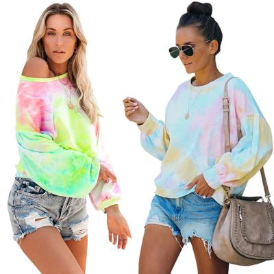 China New Trendy Casual Tie Dye Pullover Round Neck Long Sleeve Sweater Women Loose for sale