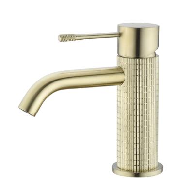 China Latest Modern Luxury Metered Faucets Special Design Knurled Body Black Hand Wash Bathroom Basin Sink Gold Faucet Brass Body Construction for sale