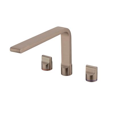 China Wholesale 2022 Pink Gold Thermostatic Faucets Factory Sink Mixer Tap ZUKKI 3 Hole Deck Mounted Kitchen Faucet With 180 Degree Spout for sale