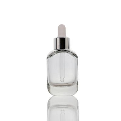 China Hot Sale Cosmetic 30ml 50ml Clear Clear Essential Oil Amber Aroma Bottle Empty Bottle With White Dropper for sale