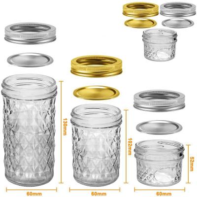 China Quick Delivery 375ml 380ml 400ml 12oz Mouth Size Mason Glass Canning Jar With Sliver Wide Lids Canned Food For Jam Jelly for sale