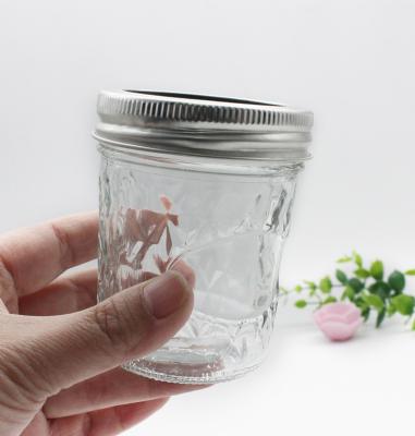 China Custom Empty Glass Jar Caviar Storage Jelly Canned Food 200ml Xuzhou Jam Glass Mason Jar With Metal Lid for sale