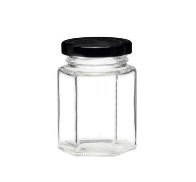 China Wholesale 100ml 280ml 380ml 500ml Canned Food Various Sizes Hexagonal Glass Jam Jar With Mental Lids for sale