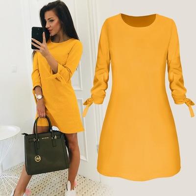 China Stylish O-Neck Multi Color Breathable Solid Breathable Long Sleeve Above Knee Length Plus Size Women Casual Dress for sale