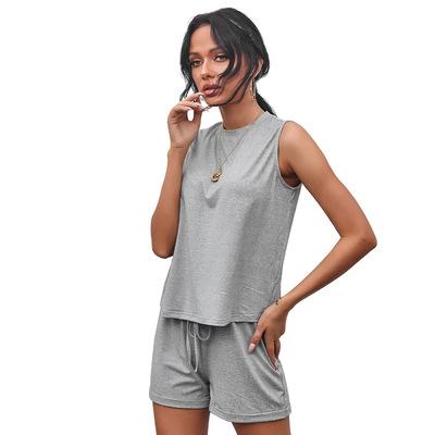 China Solid Color Designer Pajamas Set Sleeveless Loungewear Loose Comfortable QUICK DRY High Quality Silk Polyester Custom Women's Pajamas QUICK DRY for sale